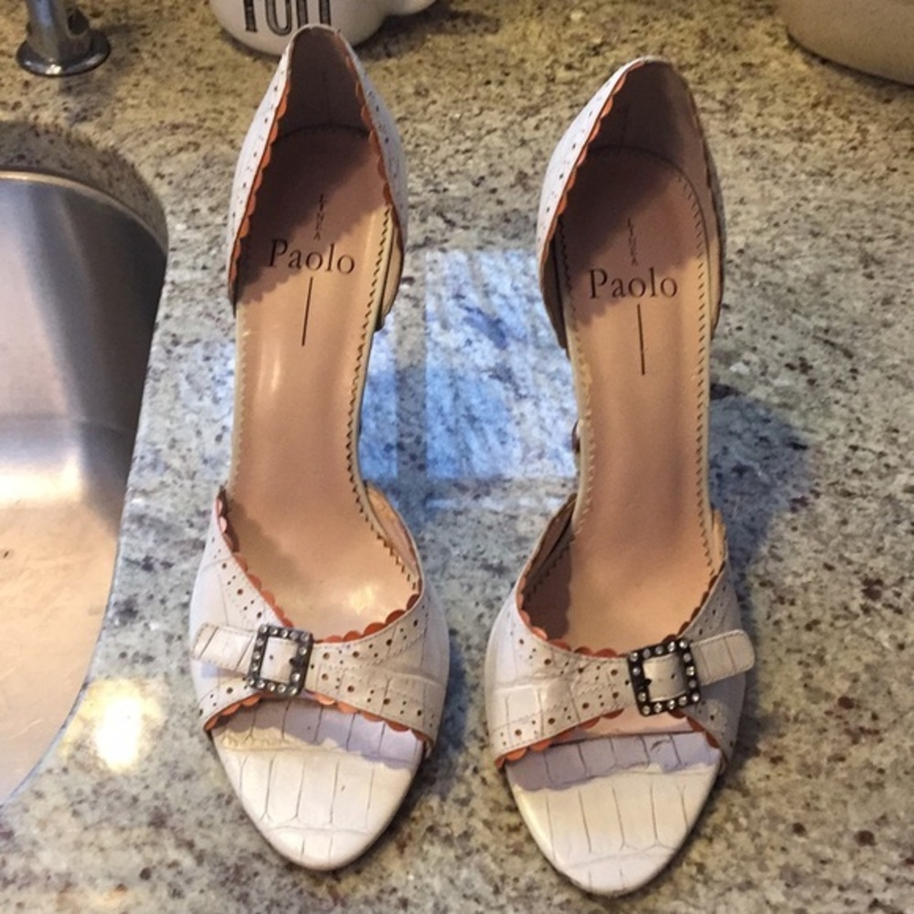 - Linea Paola White with Orange Accent Pumps